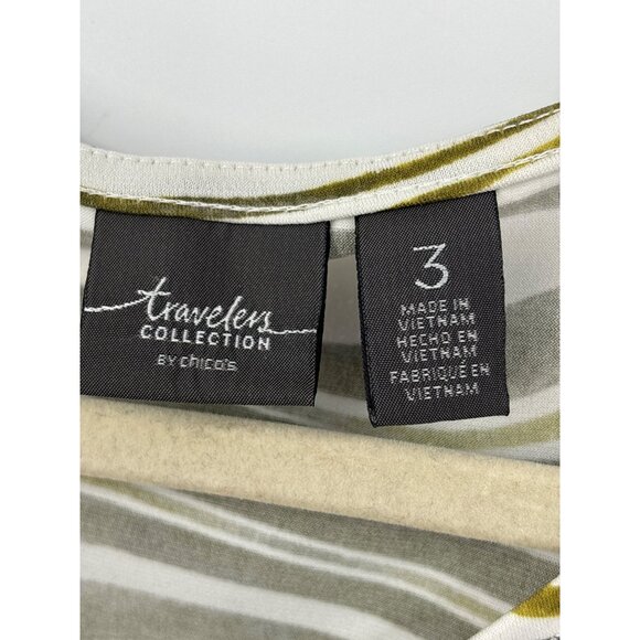 Chico's Travelers Swirl Print Stretch Blouse Top Olive Green Size 3 (16) XL - Picture 3 of 5